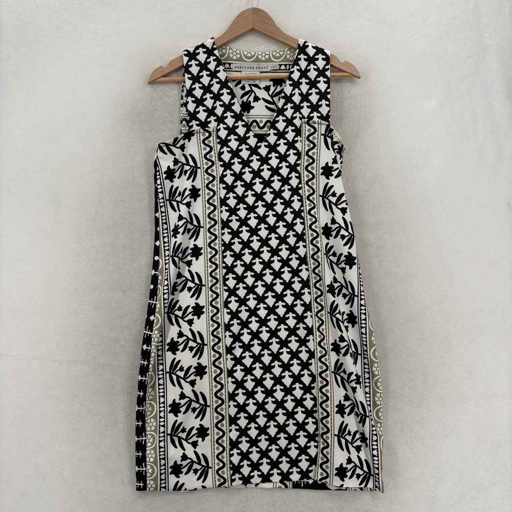 Gretchen Scott Dress Womens Small Black White Floral Sleeveless V Neck Shift